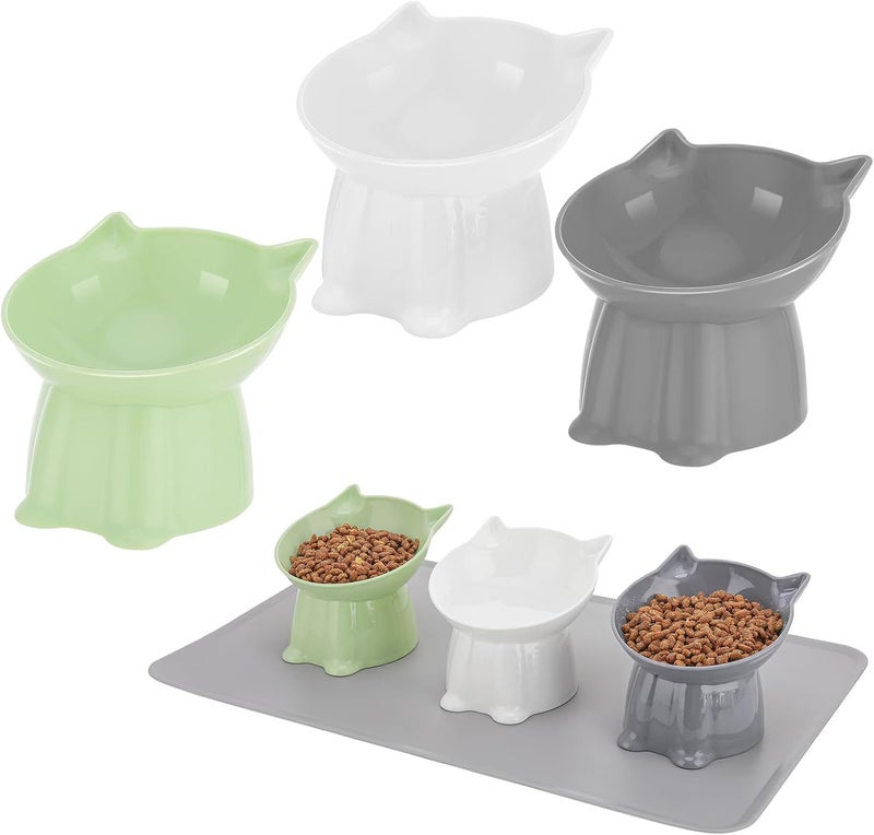 Hoemwarm 3 Pcs Elevated Cat Bowls 15°Raised Cat Food Bowl with Silicone Mat Whisker Friendly Anti Vomiting Cats Dishes Pet Food and Water Bowls for Indoor Cats Kittens Classic 3 Colors - Image 1